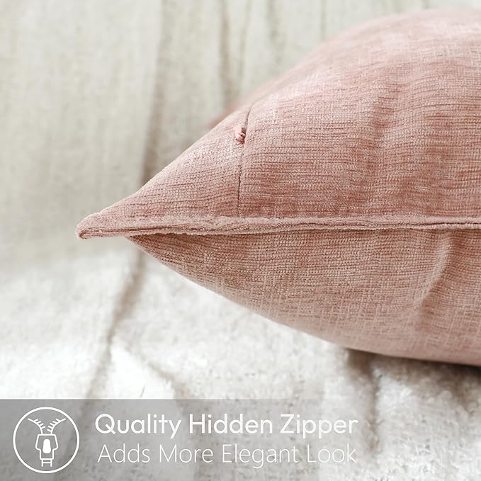 Stellhome Soft Chenille Decorative Pillow Covers 20x20 Inch Natural Pink Boho - Image 4