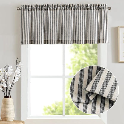 jinchan Valance Curtain Linen Textured Striped Window Curtain - Image 2