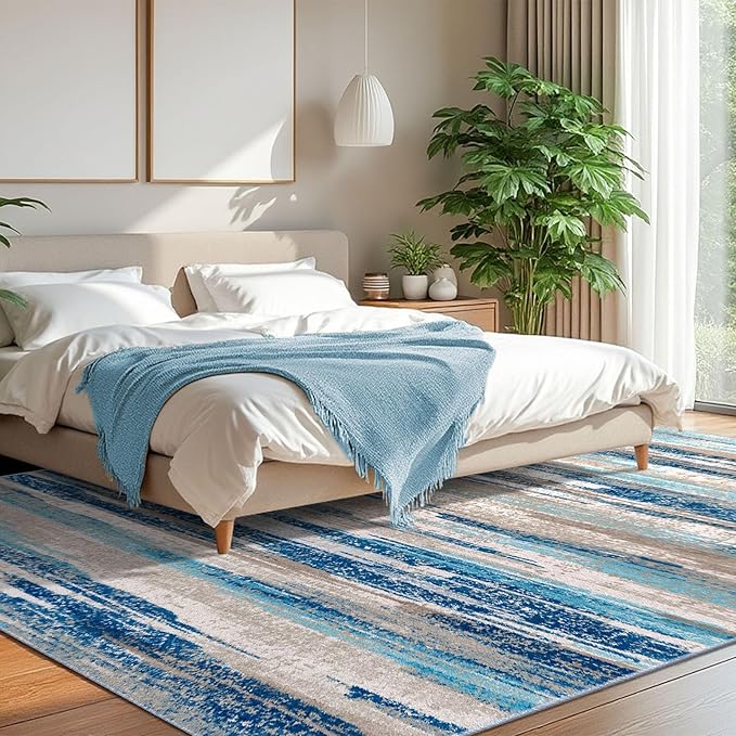 Modern Abstract 8x10 Large Machine Washable Living Room Rug Non-Slip Soft - Image 2