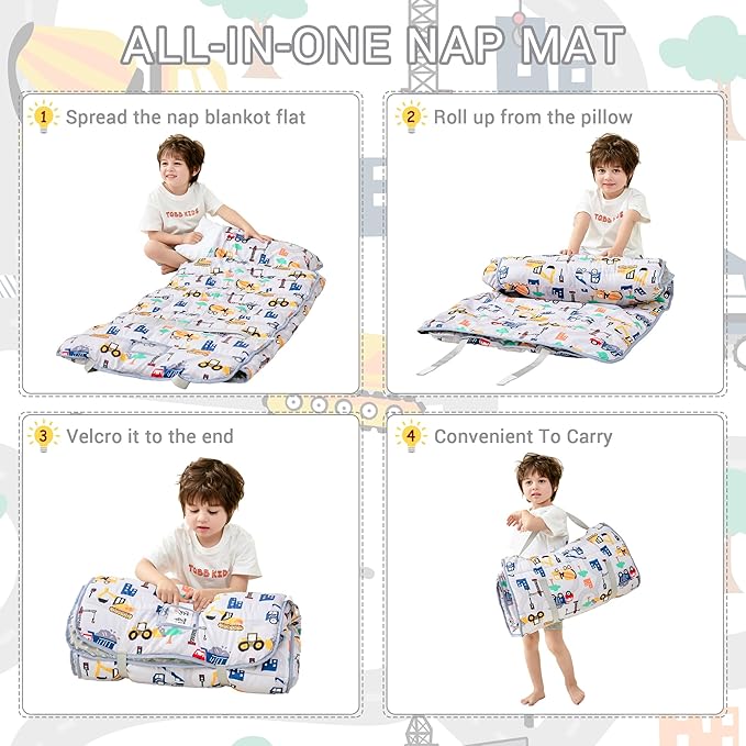 Toddler Nap Mat with Pillow and Blanket, Extra Large Rolled Napping Mats - Image 6