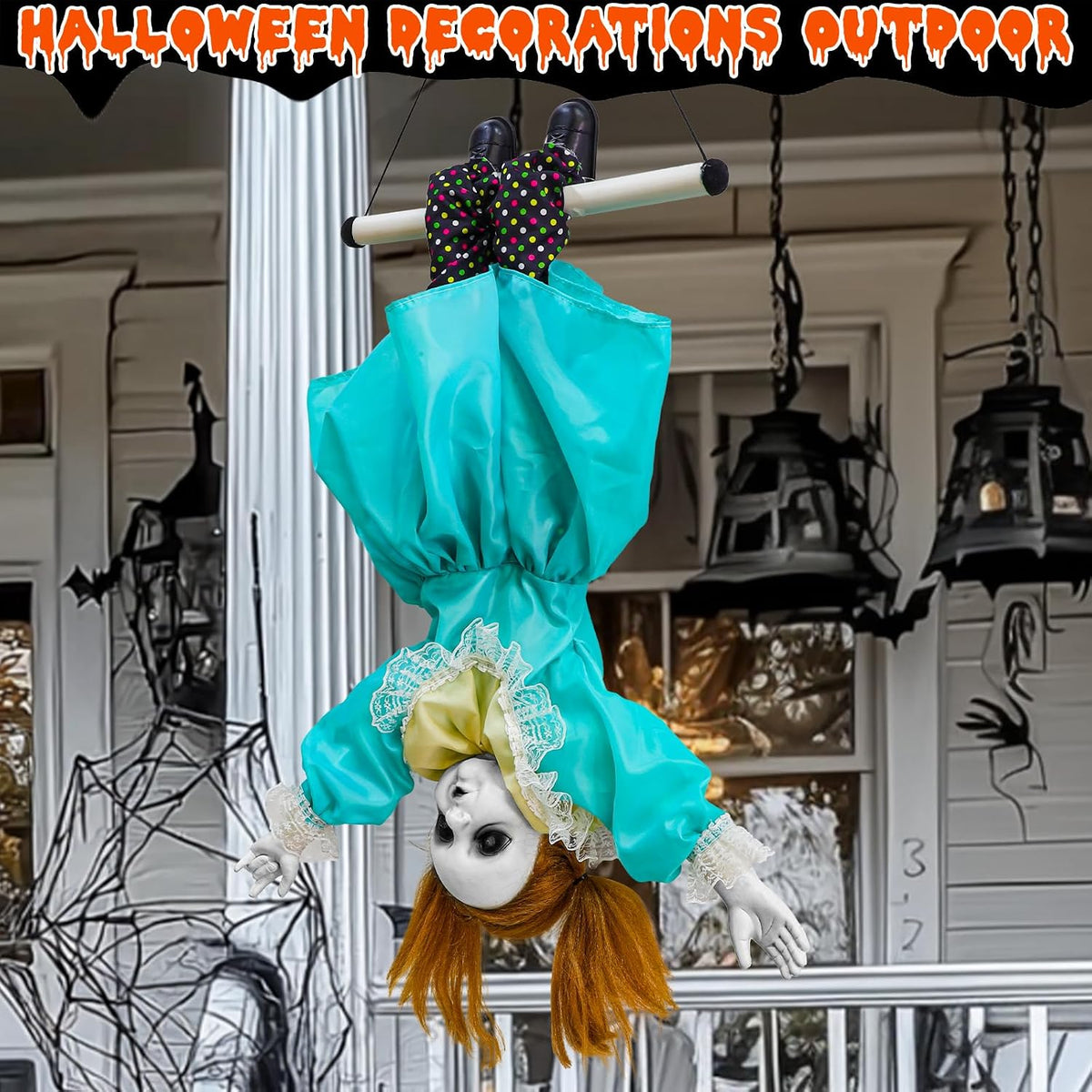 30'' Scary Halloween Animatronic Decorations Outdoor Hanging Swinging Girl