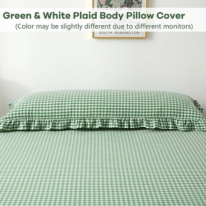 Christmas Green White Plaid Ruffle Gingham Bedding Body Pillow Cover, 100% - Image 2