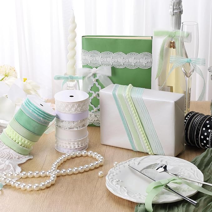 LaRibbons Green Ribbons for Crafts 6 Rolls Assorted Mint Green Ribbons for Gift - Image 5