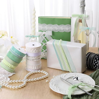 LaRibbons Green Ribbons for Crafts 6 Rolls Assorted Mint Green Ribbons for Gift - Image 5