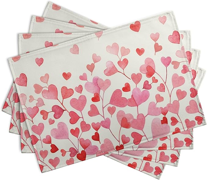 Pink Love Heart Valentine's Day Placemats Set of 4 Valentine Seasonal Holiday - Image 2
