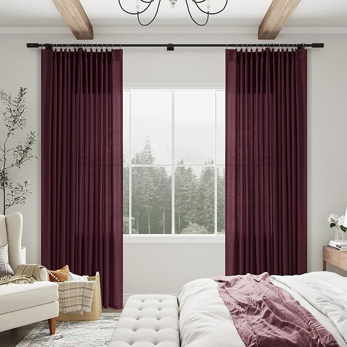 Burgundy Pinch Pleated Linen Curtains 84 Inch Length 2 Panels - Image 6