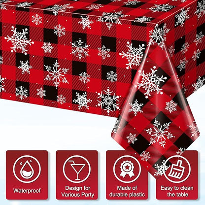 1 Pieces Red and Black Buffalo Plaid Merry Christmas Party Tablecloth - Image 3
