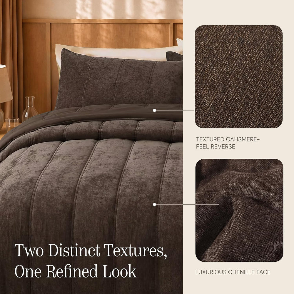 BLOOMHAVEN Chenille King Size Comforter Set-Cozy Warm Velvet Bedding Set