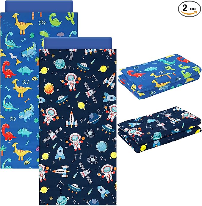 2 Pcs Dinosaurs Nap Mat Cover for Boys Girls Sewn in Flap Design Blue Sleeping by CroBlissful