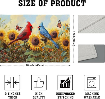Giwawa Sunflower Birds Placemats Set of 4, Summer Sun Flower Butterflies Linen - Image 4