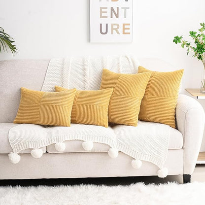 HWY 50 Mustard Yellow Corduroy Patchwork Throw Pillow Covers 18x18 Inch - Image 2