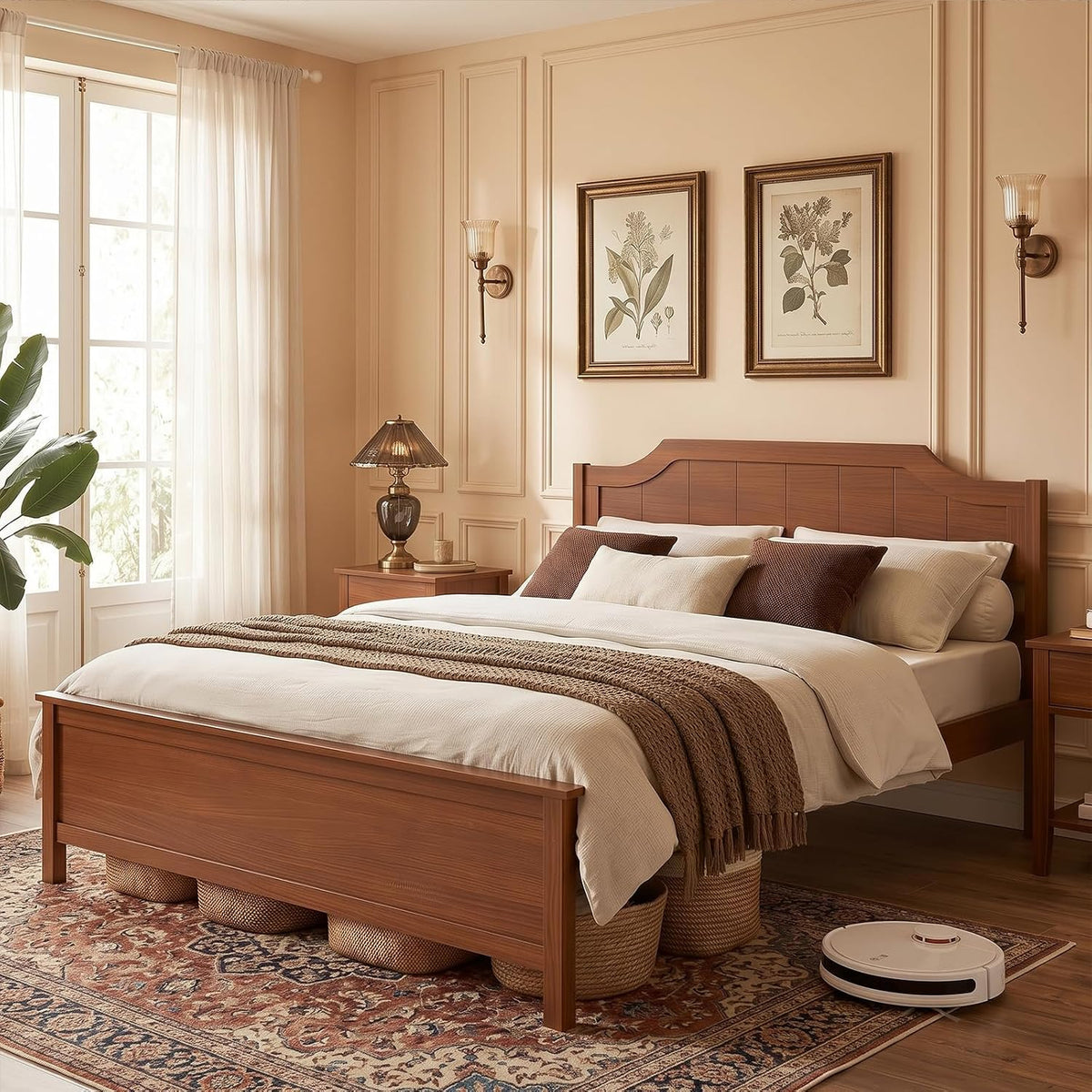 giantex wood queen size bed frame with curved, view 9