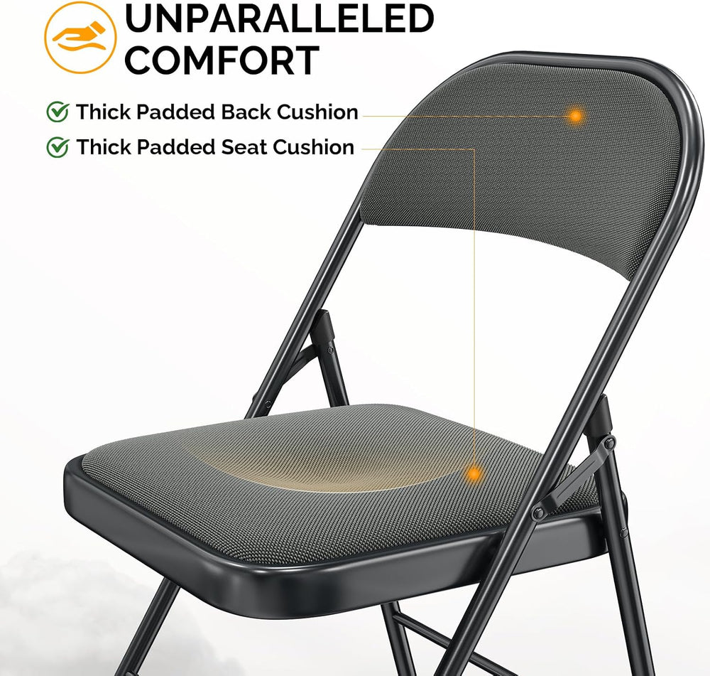 Bonnlo Folding Chair, Fabric Padded Folding Chairs with Cushion, Back and Ste...