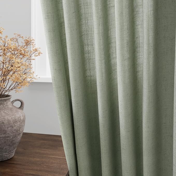 Nanspring Linen Curtains Semi Sheer Desert Sage 96 Inches Long 2 Panels Set - Image 4