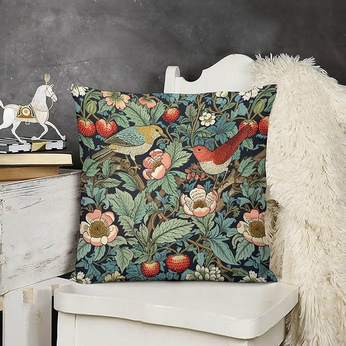 William Morris Floral Original Throw Pillow Covers Boho Chic Retro Floral Bird - Image 3