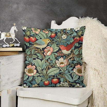 William Morris Floral Original Throw Pillow Covers Boho Chic Retro Floral Bird - Image 3