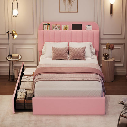 garveehome twin bed frame, platform bed with storage showing dimensions