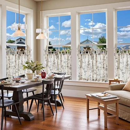 jinchan Floral Kitchen Curtains 24 Inch Linen Tier Curtains Farmhouse Cafe Half - Image 3