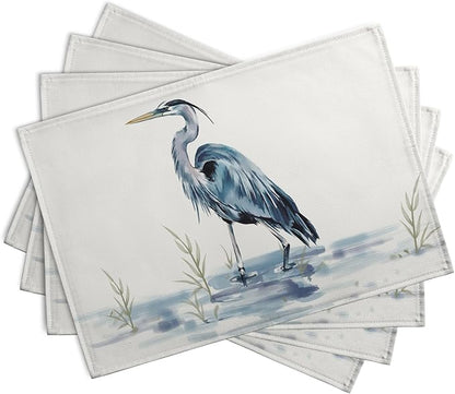 Coastal Placemats Set of 4 Summer Ocean Heron Place Mats 12x18 Inch Nautical - Image 2