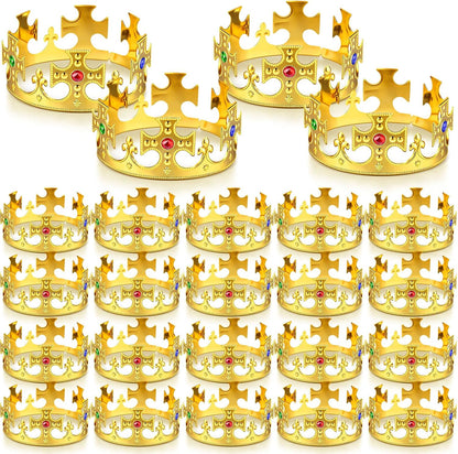 Quelay 24 Pcs Halloween Plastic Gold King Crowns Bulk
