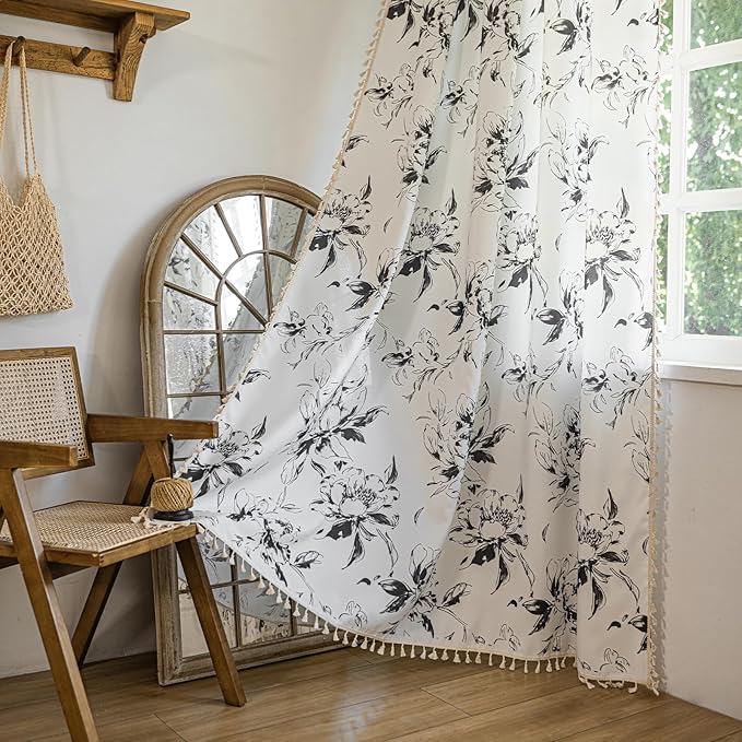 ENJOYBRIDAL Floral Curtains 84 Inches Semi Sheer Living Room Drapes Boho by ENJOYBRIDAL