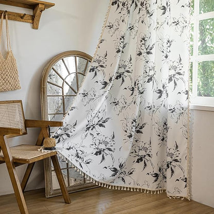 ENJOYBRIDAL Floral Curtains 84 Inches Semi Sheer Living Room Drapes Boho by ENJOYBRIDAL
