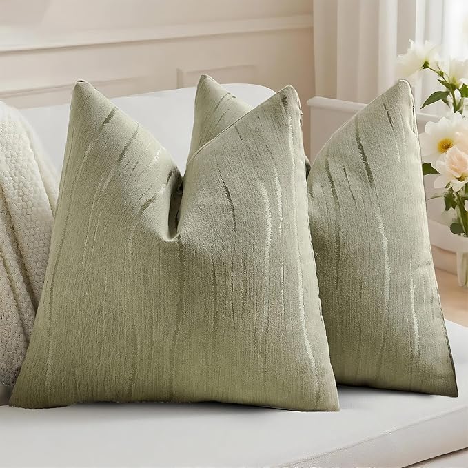 HAUSSY Olive Green Throw Pillow Covers 20x20 Inch Set of 2, Boho Embossed by HAUSSY