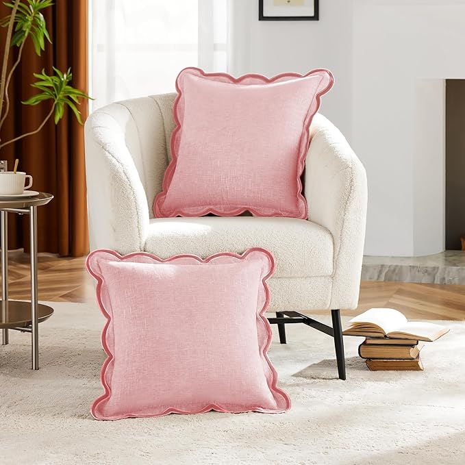 Scalloped Pillow Cover Pack of 2 Spring Chenille Decorative Throw Pillow Covers - Image 2