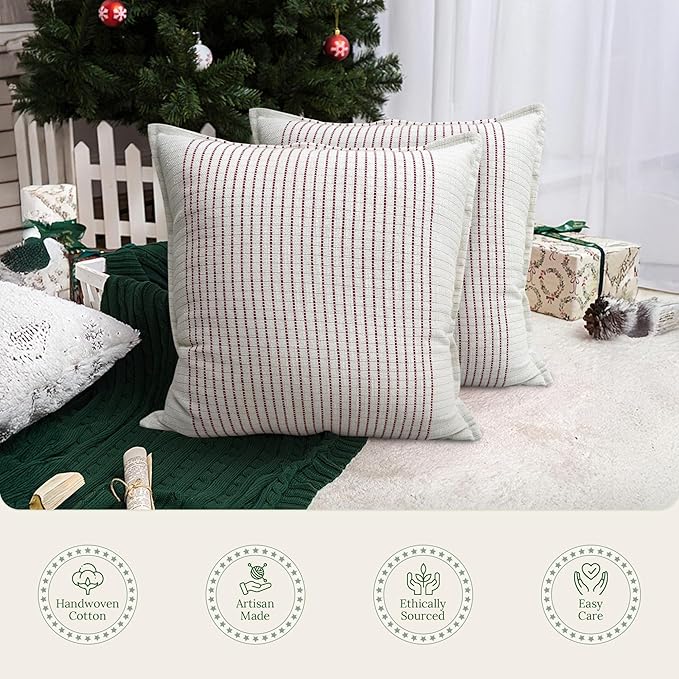 SanVia Fireside Premium Cotton Throw Pillow Covers, 20 x 20 Inches, Luxury - Image 4