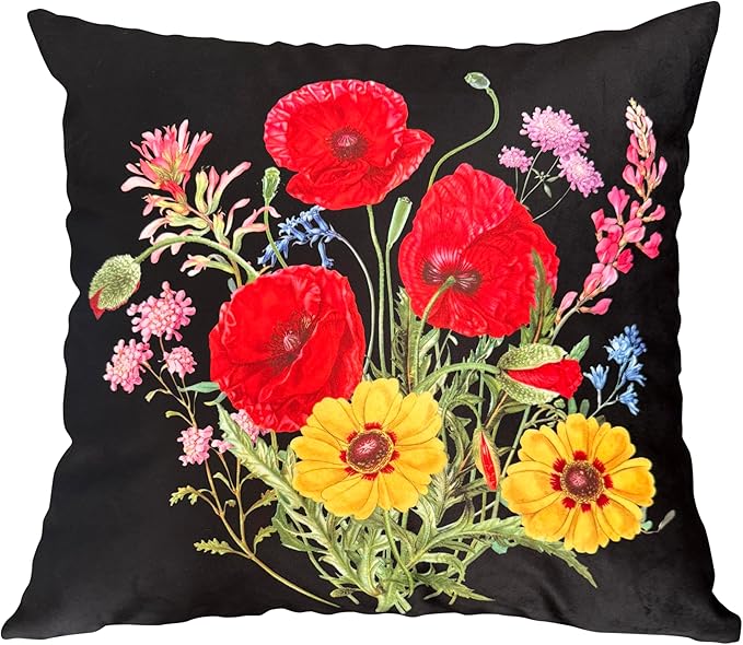 Elegant Velvet Floral Throw Pillow Cover Double Sides Handmake Flower by whooplaArt