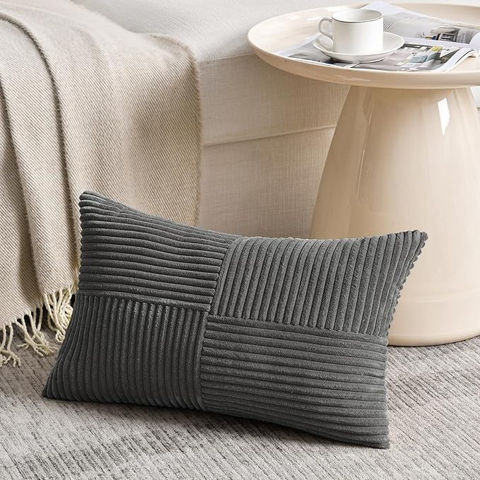 Fancy Homi 2 Packs Dark Gray Lumbar Decorative Throw Pillow Covers 16x28 Inch - Image 2