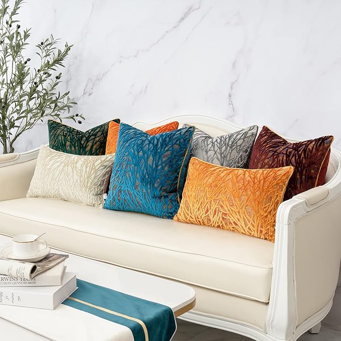 Yangest Orange Yellow Twigs Throw Pillow Cover Branches Velvet Cushion Case - Image 6