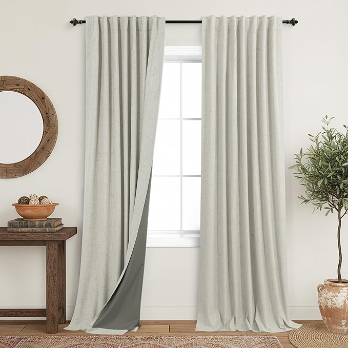 Rustic Oatmeal Beige Blackout Curtains, Primitive Burlap Curtains, Vintage by KOUFALL