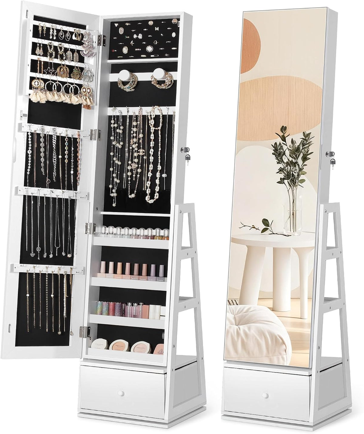 nicetree 360° swivel jewelry cabinet, full length mirror, main product view