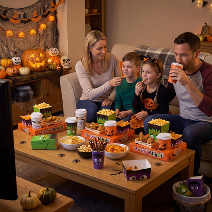 Bokon 172 Pcs/ 24 Sets Halloween Movie Night Snack Trays Supplies