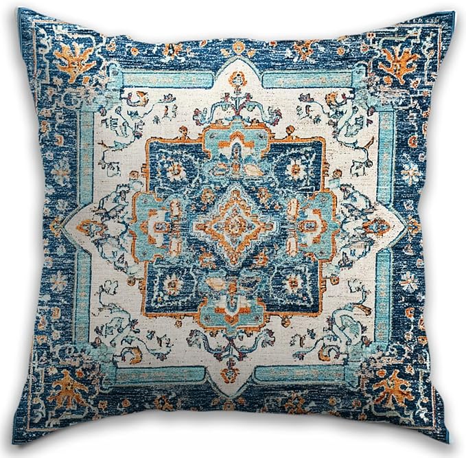 Bohemian Pillow Covers | Vintage Floral & Carpet Design | Double Sided Blue by RBAFAO