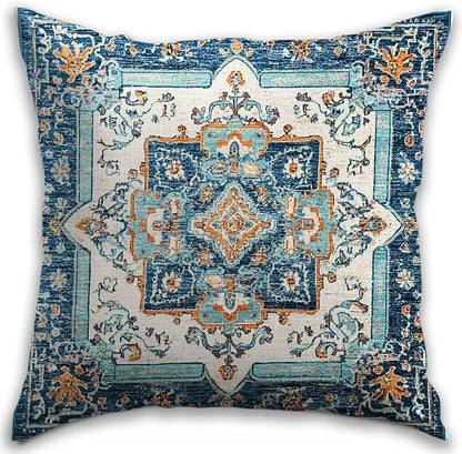 Bohemian Pillow Covers | Vintage Floral & Carpet Design | Double Sided Blue by RBAFAO