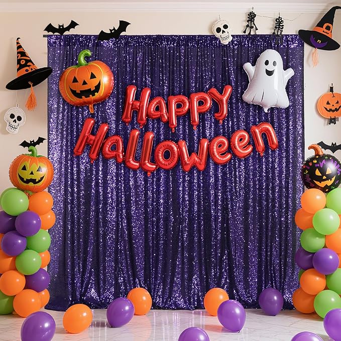 Poise3EHome Purple Sequin Backdrop, 6Ft x 8Ft Glitter Photography Background Curtains for Halloween Party Wedding Birthday Decoration