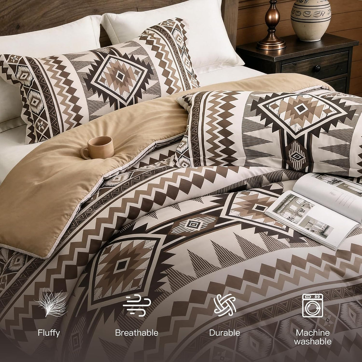 tyrot brown king size comforter set – 3 showing dimensions