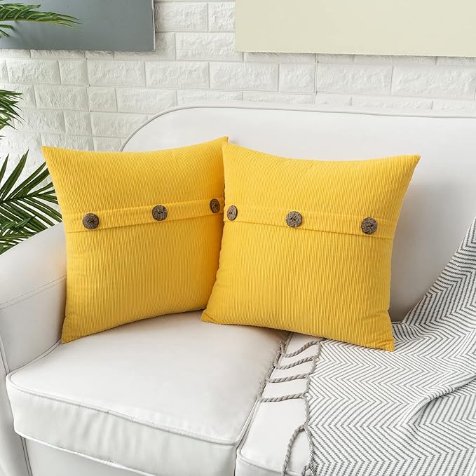 HWY 50 Yellow Chenille Throw Pillow Covers 20x20 Inch - Image 3