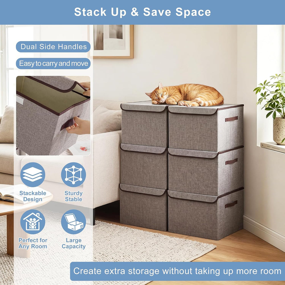 Bagnizer Large 22 Quart Linen Fabric Foldable Storage Bin Cube Organizer Bask...