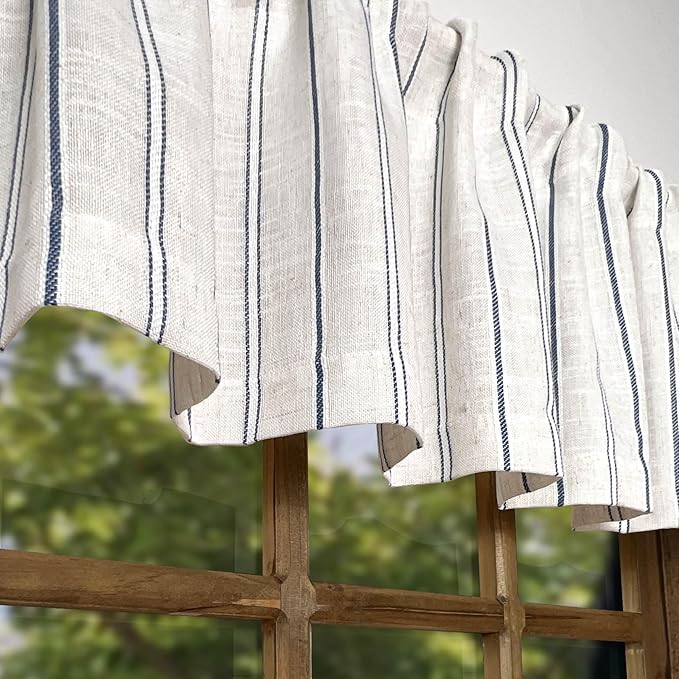 2 Pack Faux Linen Striped Kitchen Valances - Image 4