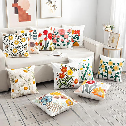 TAOSON Pack of 2, Tropical Yellow Grey Leave Pattern Embroidered Throw Pillow - Image 8