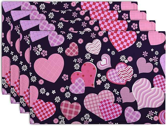 Pink Love Hearts Valentine's Day Placemats Set of 4 Seasonal Valentines by Wnoesat