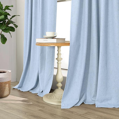 Pitalk Light Blue Curtains for Bedroom 63 Inch Length 2 Panels Linen Blackout - Image 7