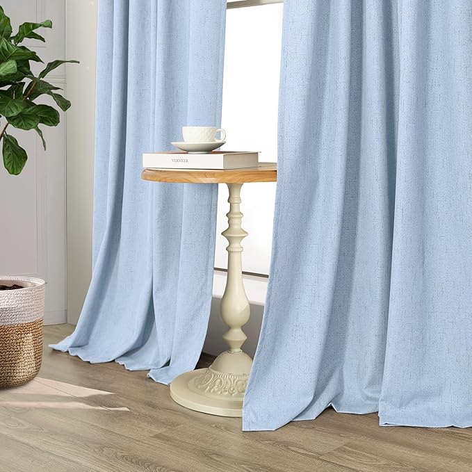Total Blackout Baby Blue Linen Curtains 108 Inches Long 2 Panel Set Light Blue - Image 7
