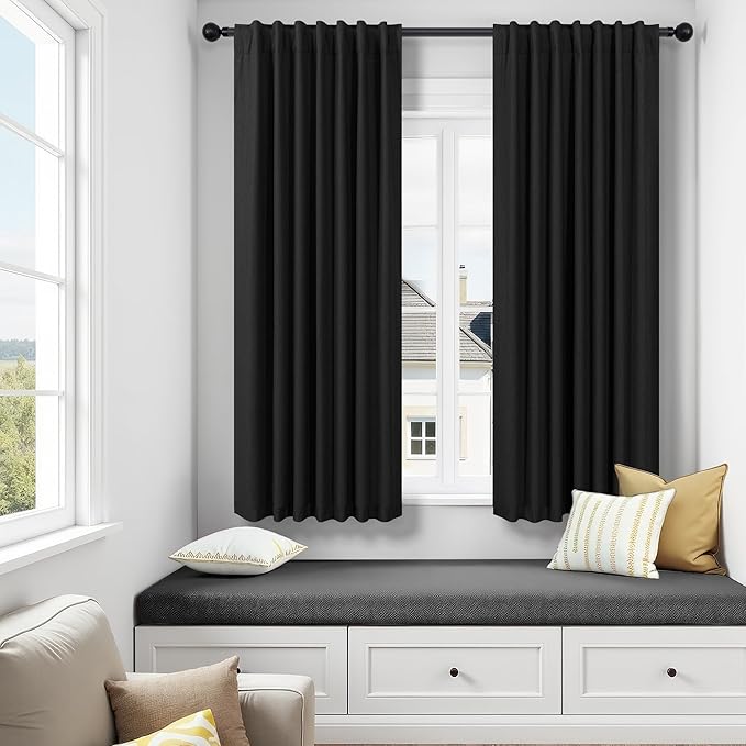 54 Inch Curtains Length 2 Panels Set 100% Blackout Modern Black Out Linen Drapes - Image 2