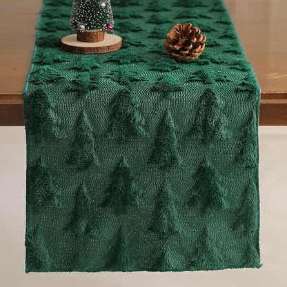 Christmas Tbale Runner 13x72 Inch Soft Plush Faux Fur Jacquard Green Big Small by Unknown