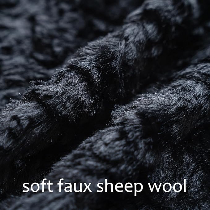 Neelvin Set of 2 Faux Fur Throw Pillow Covers 24x24 Inch Black Cozy Soft Solid - Image 2