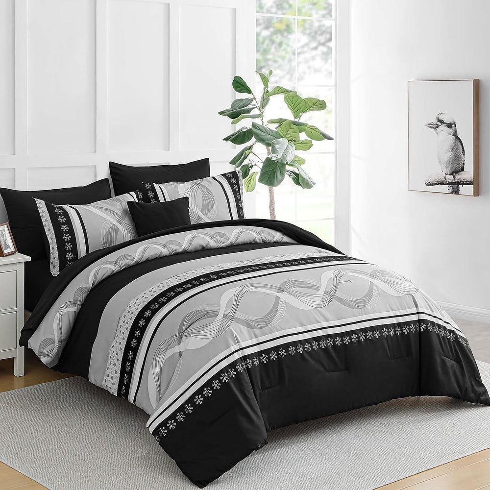 Anibedding Black Comforter Set King Size,8 Pieces Boho Bed in a Bag Patchwork...